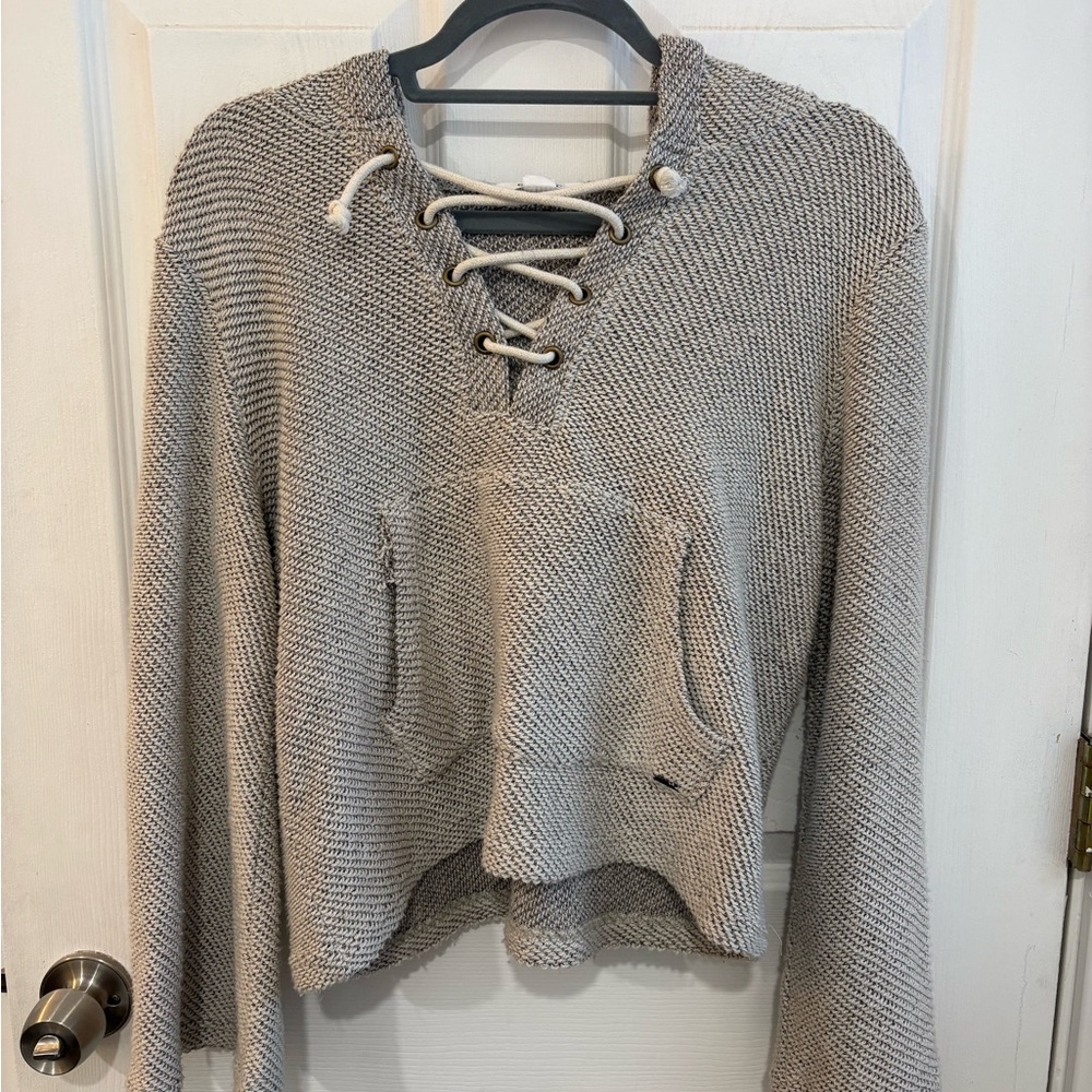 O'Neill Gray Lace-Up V-Neck Sweater